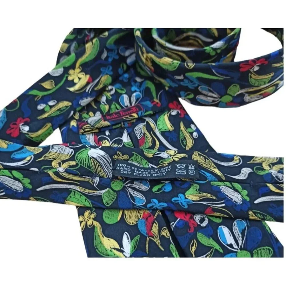 RARE ITALO FERRETTI COLLEZIONE ARTE Black Art Silk Tie HM ITALY 60”/ 4" EC - Picture 3 of 6